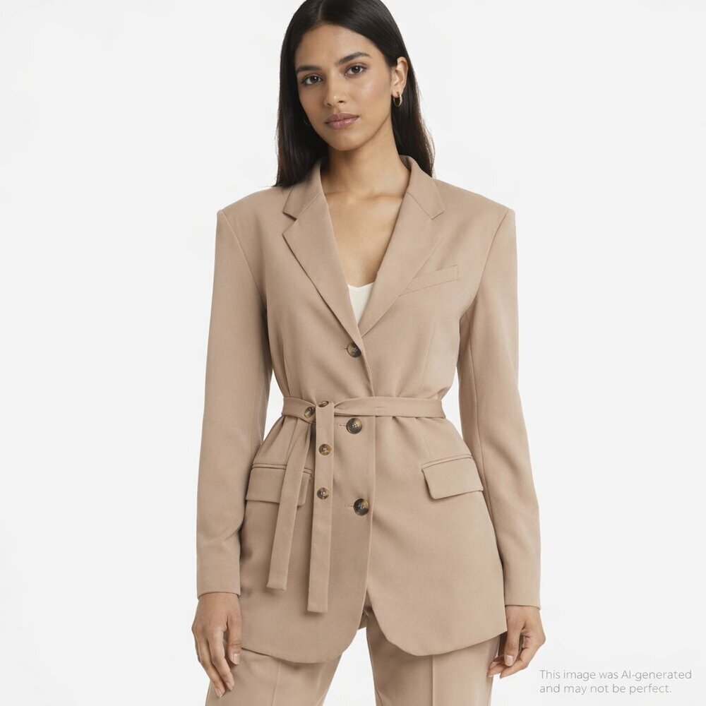 Topshop Belted Trench Blazer Khaki Tan Jacket Size 6 New Preppy Academia Office